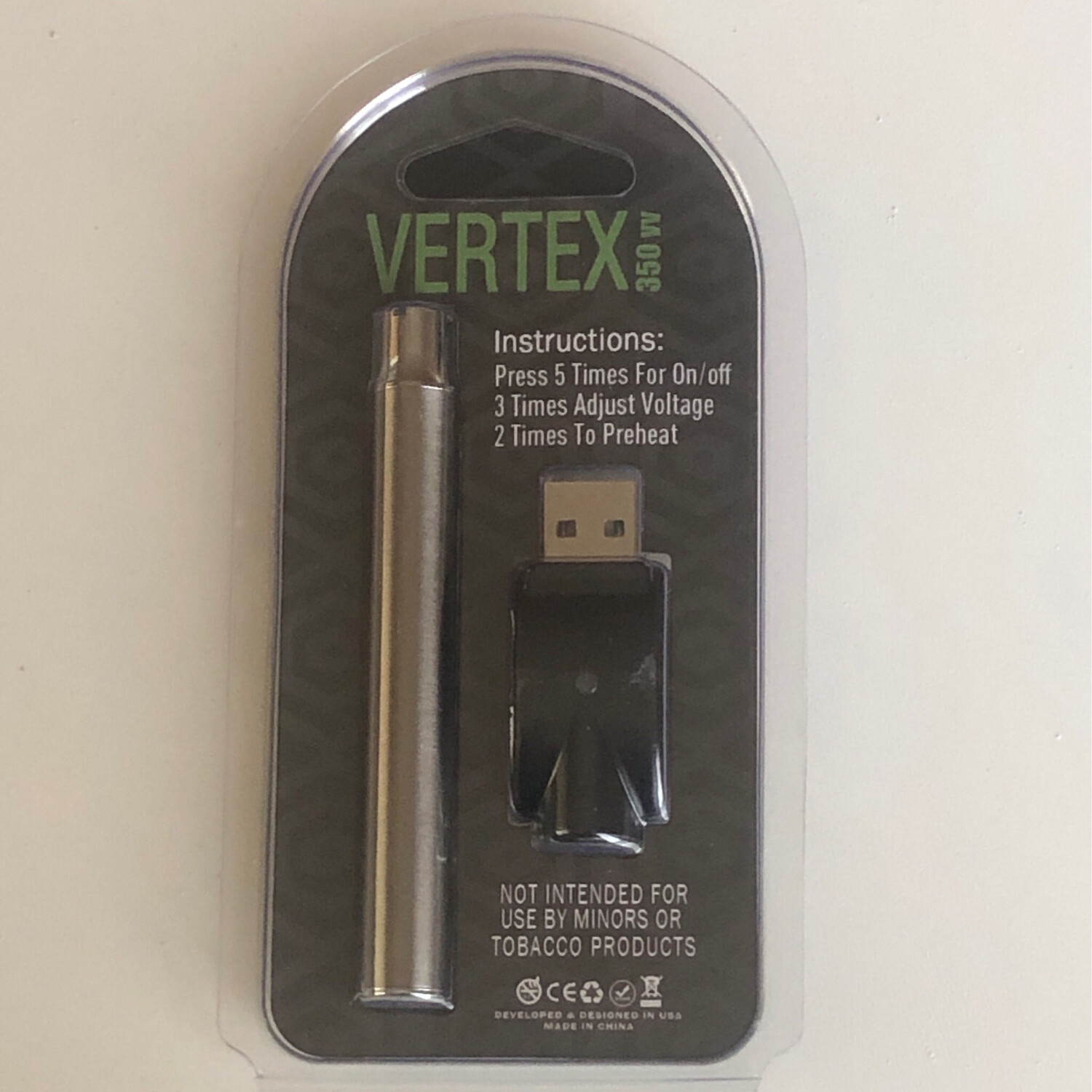 510 Vertex Slim Silver Battery wz Charger 3level Voltage Preheat Options