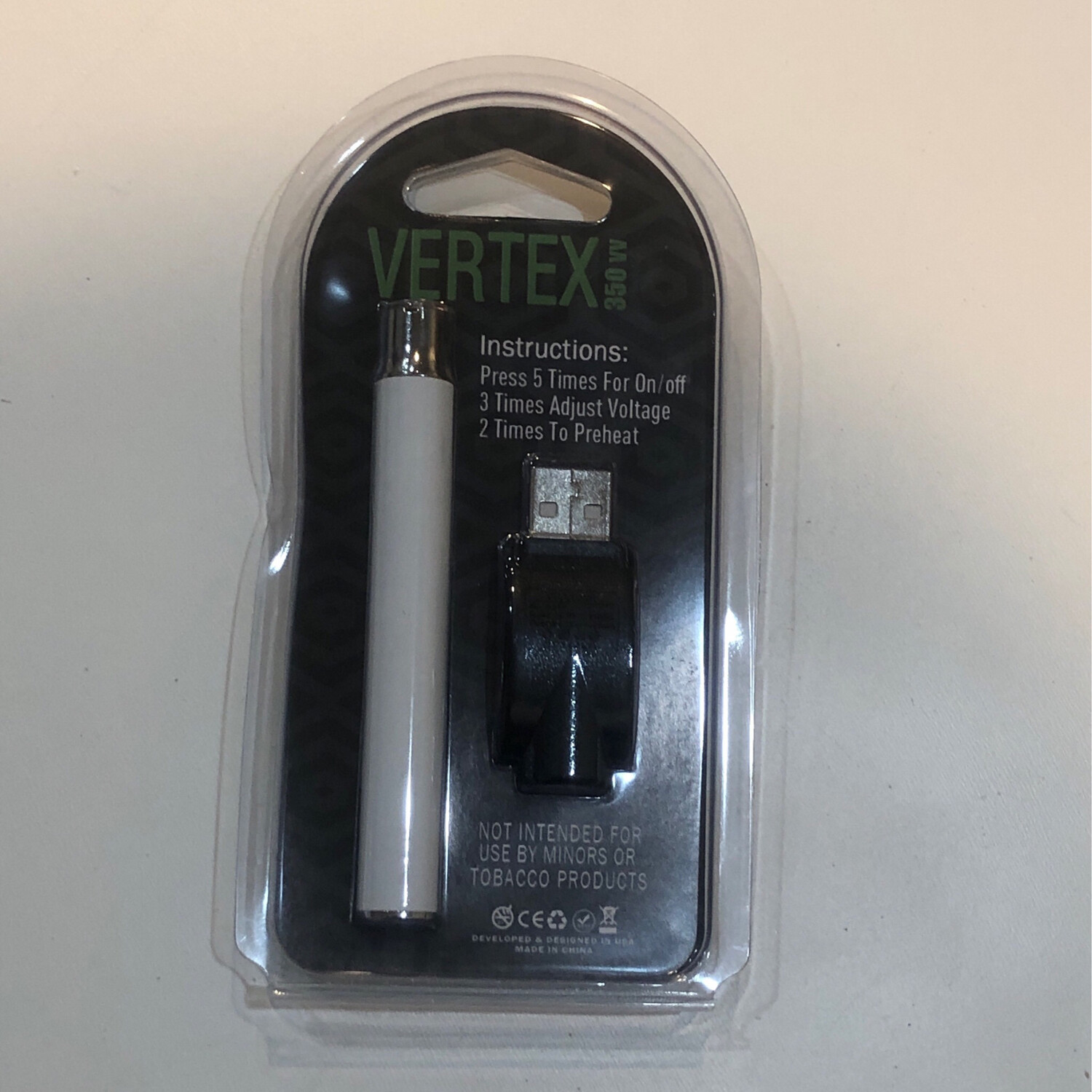 510 Vertex Slim White Battery wz Charger 3level Voltage Preheat Options