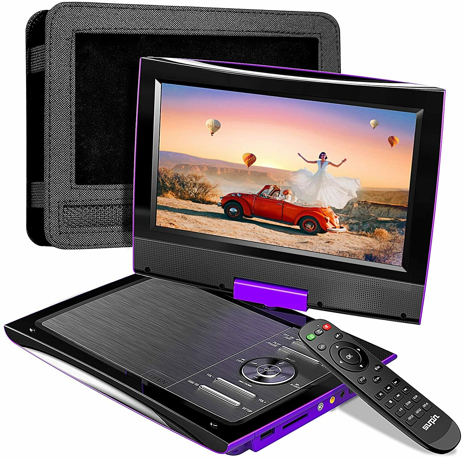 SUNPIN 9.5&quot; Portable DVD Player for Car and Kids with Extra Headrest Mount Case (Purple, Blue, Black)
