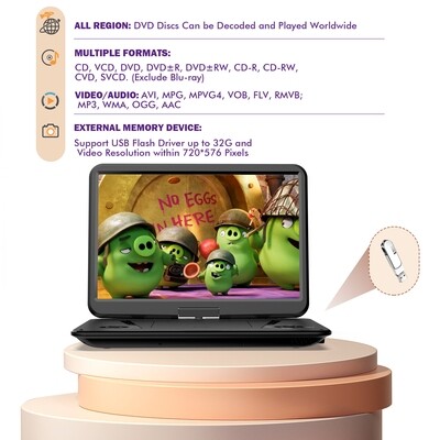 SUNPIN 17.9" Portable DVD Player with 15.6'' Large HD Swivel Screen, Screen Mirror Function, HDMI Input, Dolby Digital, 6 Hours Rechargeable Battery, Support USB and Multiple Disc Formats, Sync TV