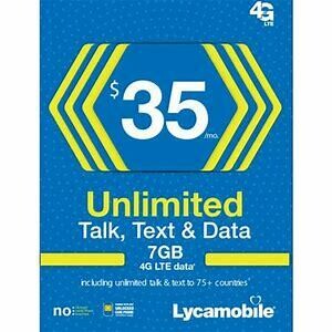 Lycamobile $35 Unlimited 30 Day Plan with International Calling
