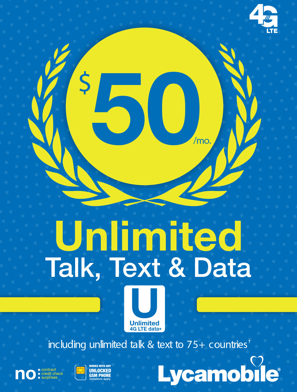 Lycamobile $50 Unlimited 30 Day Plan with International Calling