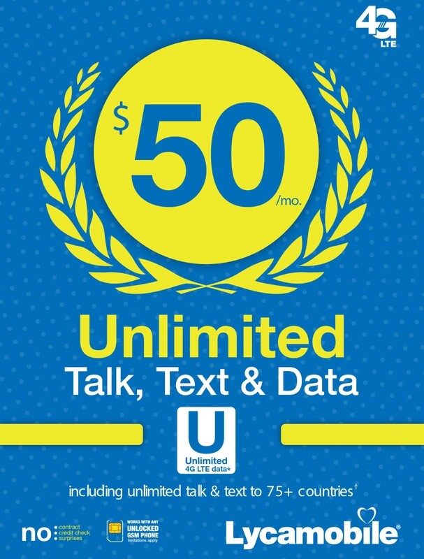 Lycamobile $50 Unlimited 30 Day Plan with International Calling