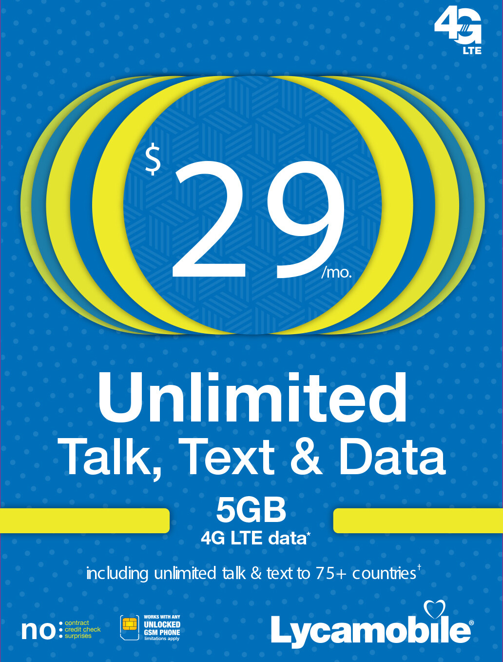 Lycamobile $29 Unlimited 30 Day Plan with International Calling