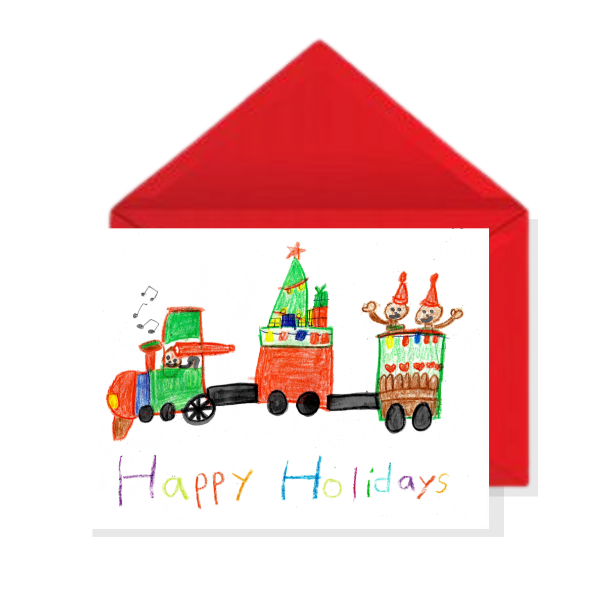&quot;Elves on a Train&quot; Holiday Greeting Card Set