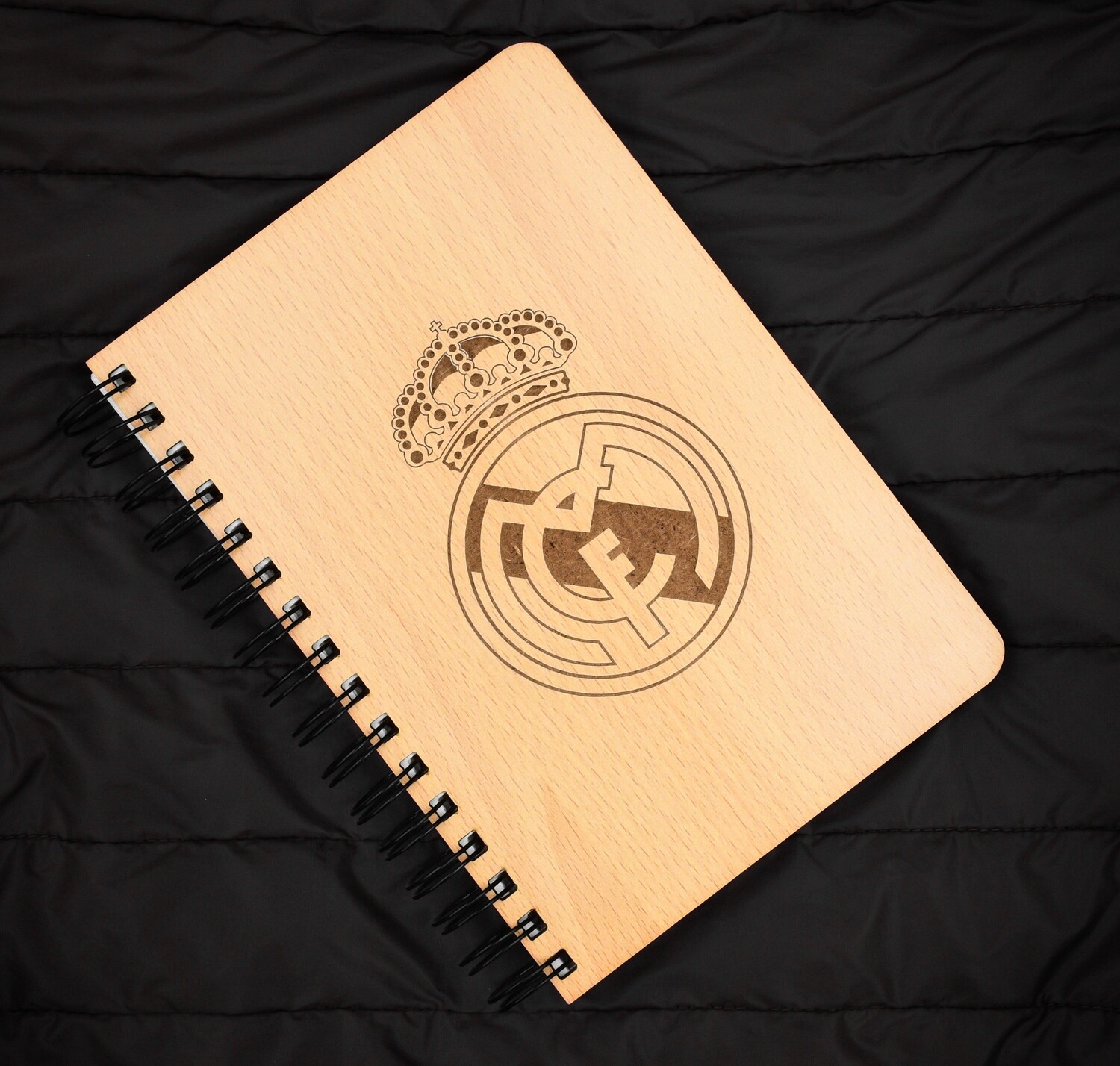 Real Madrid CF Diary Notebook with Engraved Wooden Cover