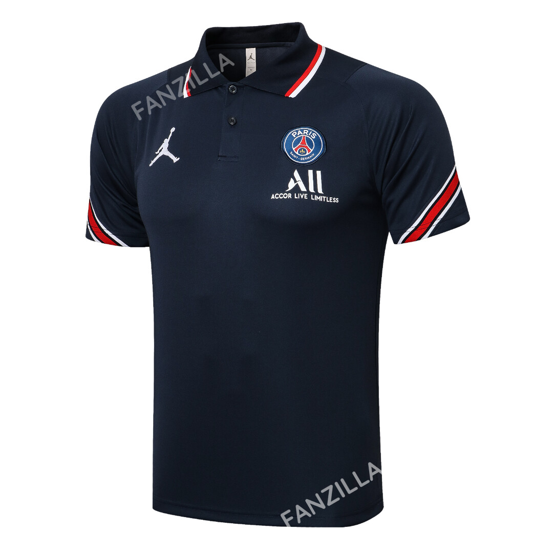 PSG Paris Saint Germain Blue Polo [Red Sleeve Stripes]