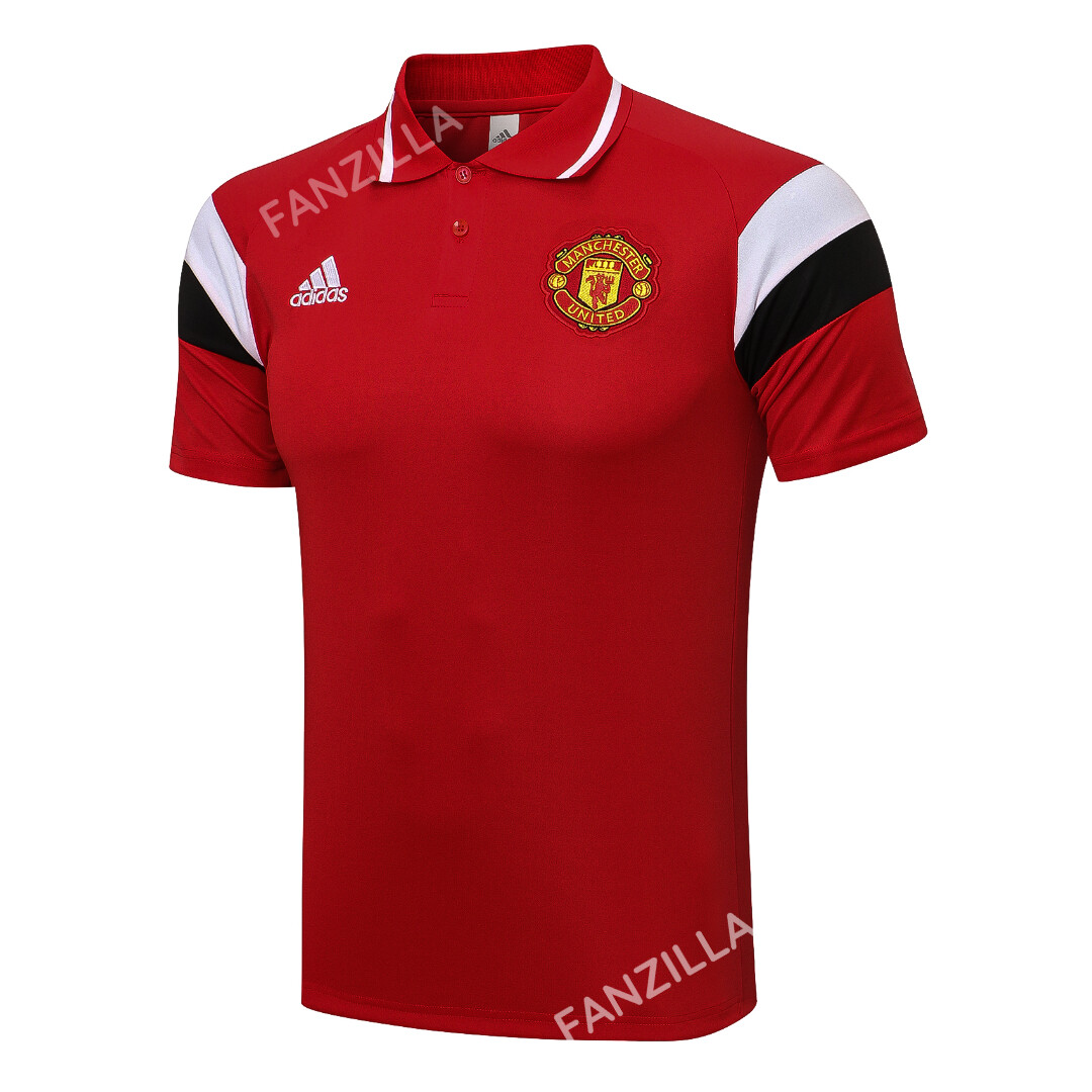 Manchester United Red Polo [Striped Sleeve]
