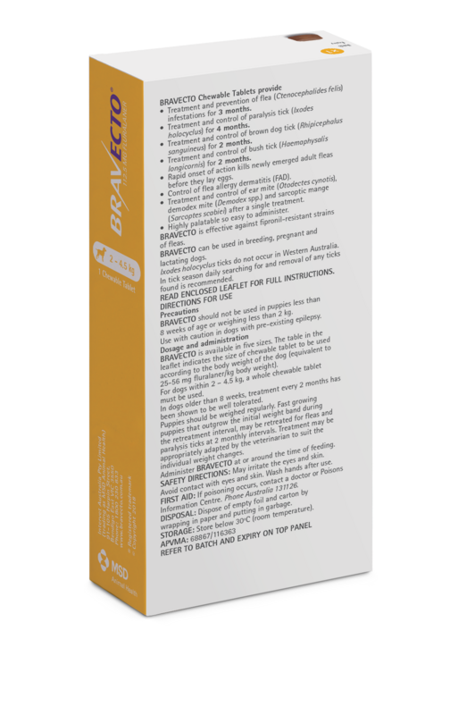 Bravecto 2-4.5kg 1 Tab YELLOW