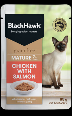 BlackHawk Cat Mature Chick and Salmon 85g