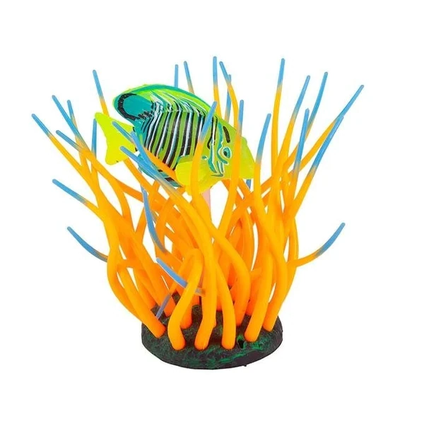 KAZOO Silicone Plant - Sea Anemone w/Striped Surgeonfish Small 150W x 80H x 110D mm