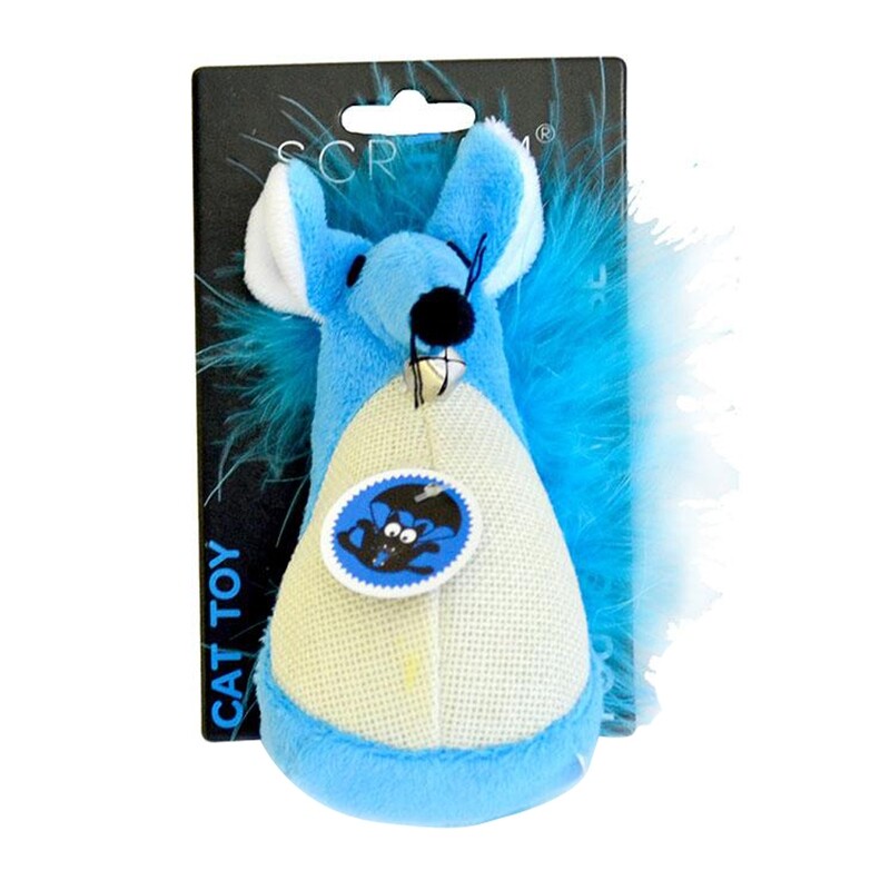 Scream FATTY MOUSE CAT TOY Loud Blue 13cm