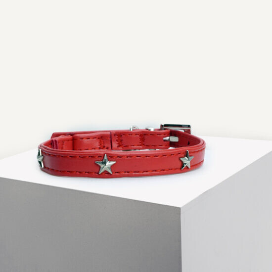 D&amp;S Red Star Vegan Leather Cat Collar Large