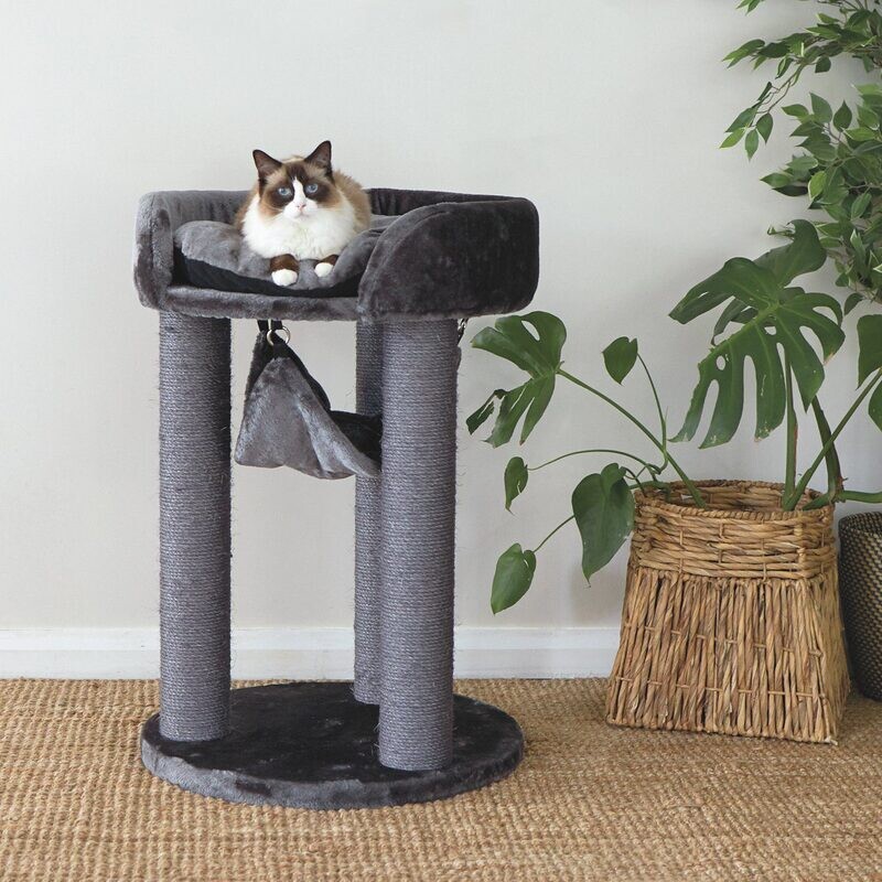 KAZOO Kitty Sleep &amp; Hang Round - Charcoal Plush &amp; Grey Sisal 600 x 600 x 880mm