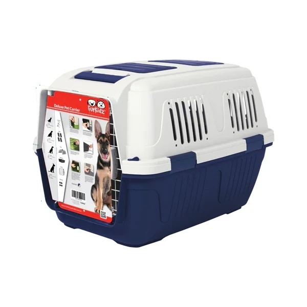 FurKidz Deluxe Giant Animal Carrier Blue/Beige 82x57x60cm with handle &amp; wheels
