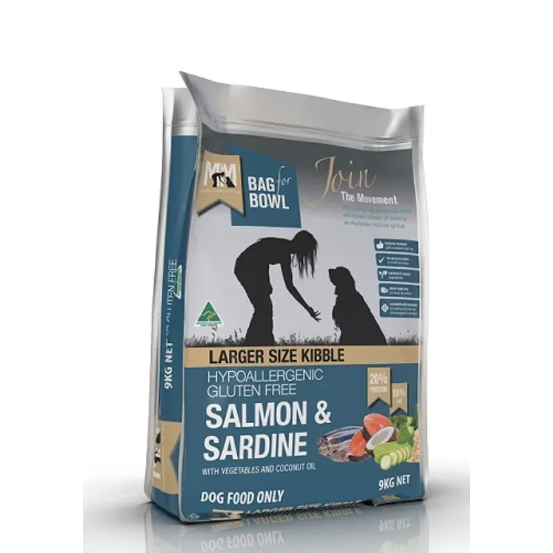MFM DOG LG KIBBLE SALMON &amp; SARDN GLUTN FREE DARK BLUE 9KG