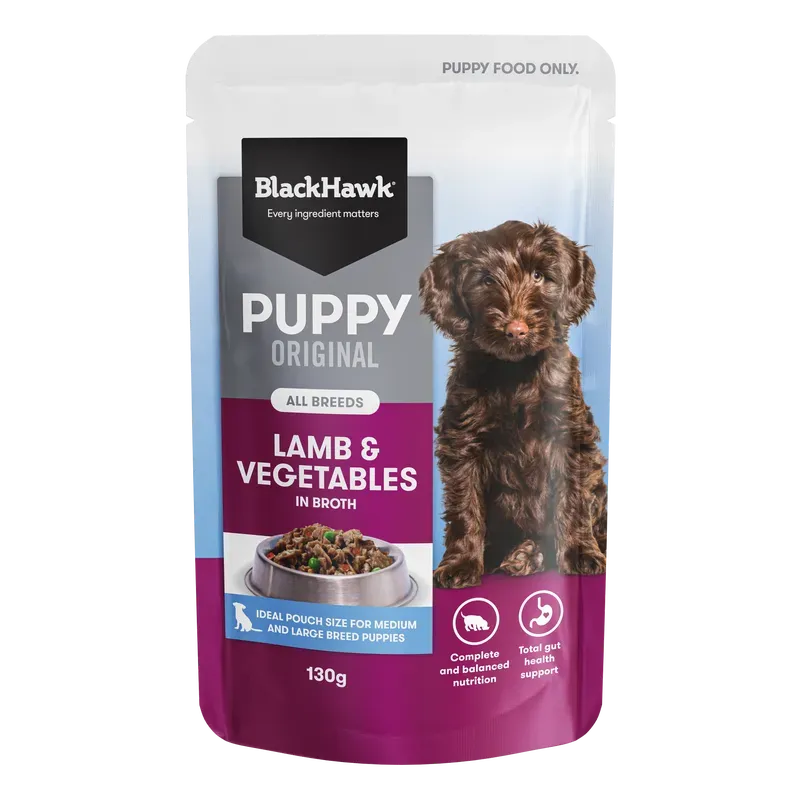 BLACK HAWK PUPPY LAMB &amp; VEGETABLES 130G 10PK