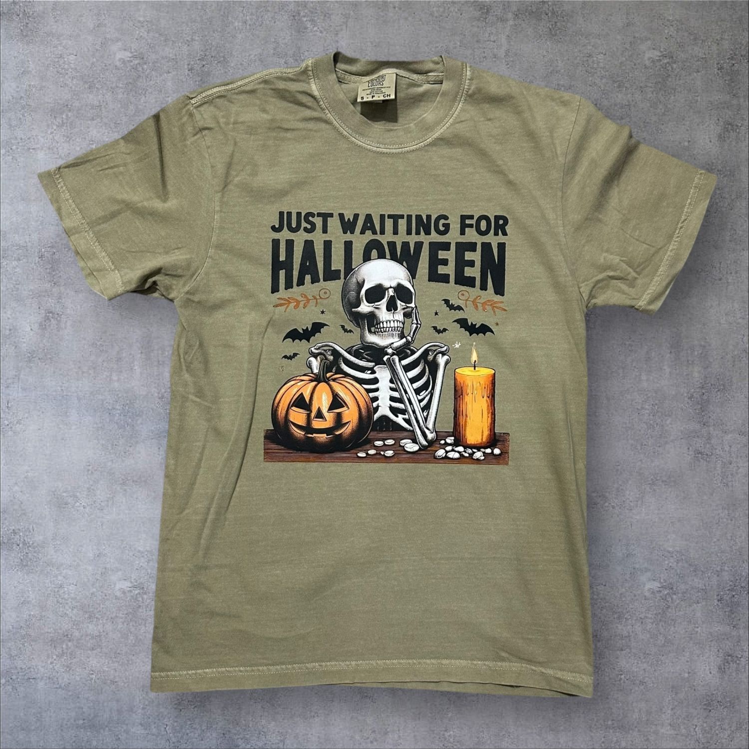 Just Waiting for Halloween Dyed T-Shirt (Adult Small)