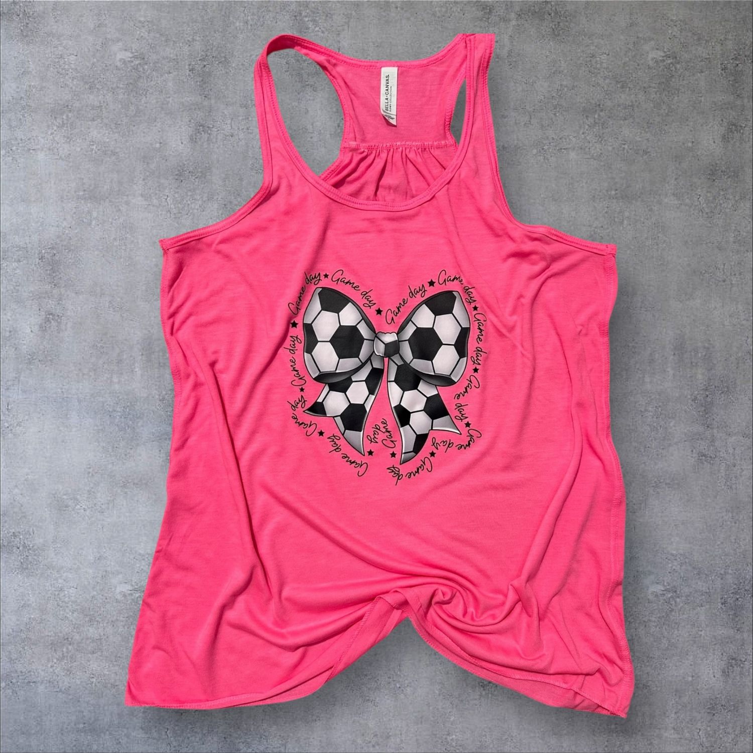 Game Day Soccer Bow Women&#39;s Flowy Racerback Tank