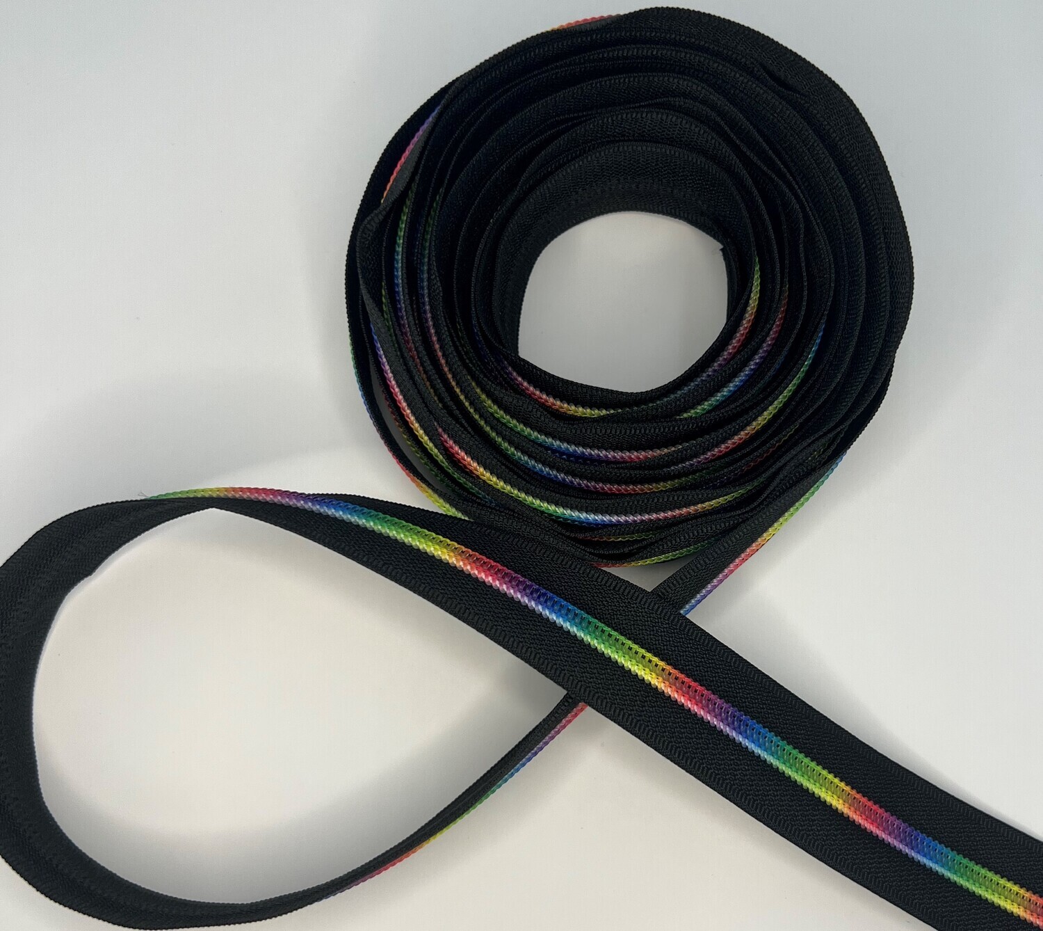 Black w/Rainbow Teeth #5 Nylon Zipper Tape Sold by the Yard