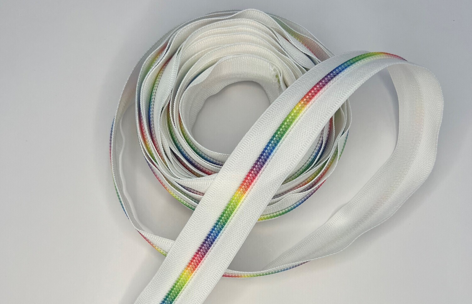 White w/Rainbow Teeth #5 Nylon Zipper Tape Sold by the Yard