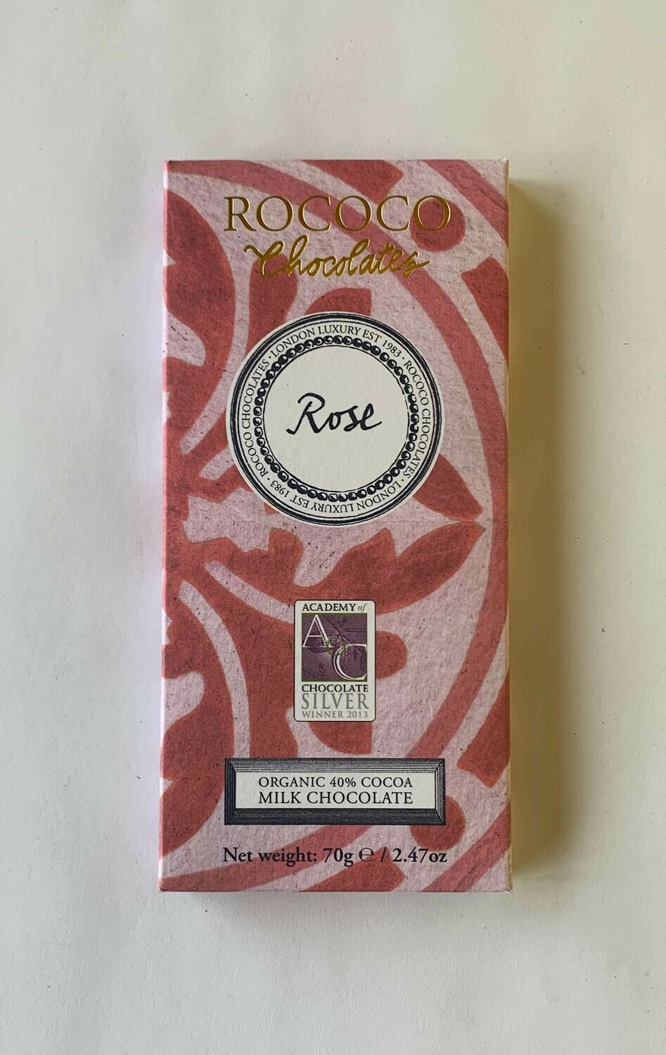 Rococo Rose Organic Milk Chocolate Bar Rococo Rose Organic Milk Chocolate Bar