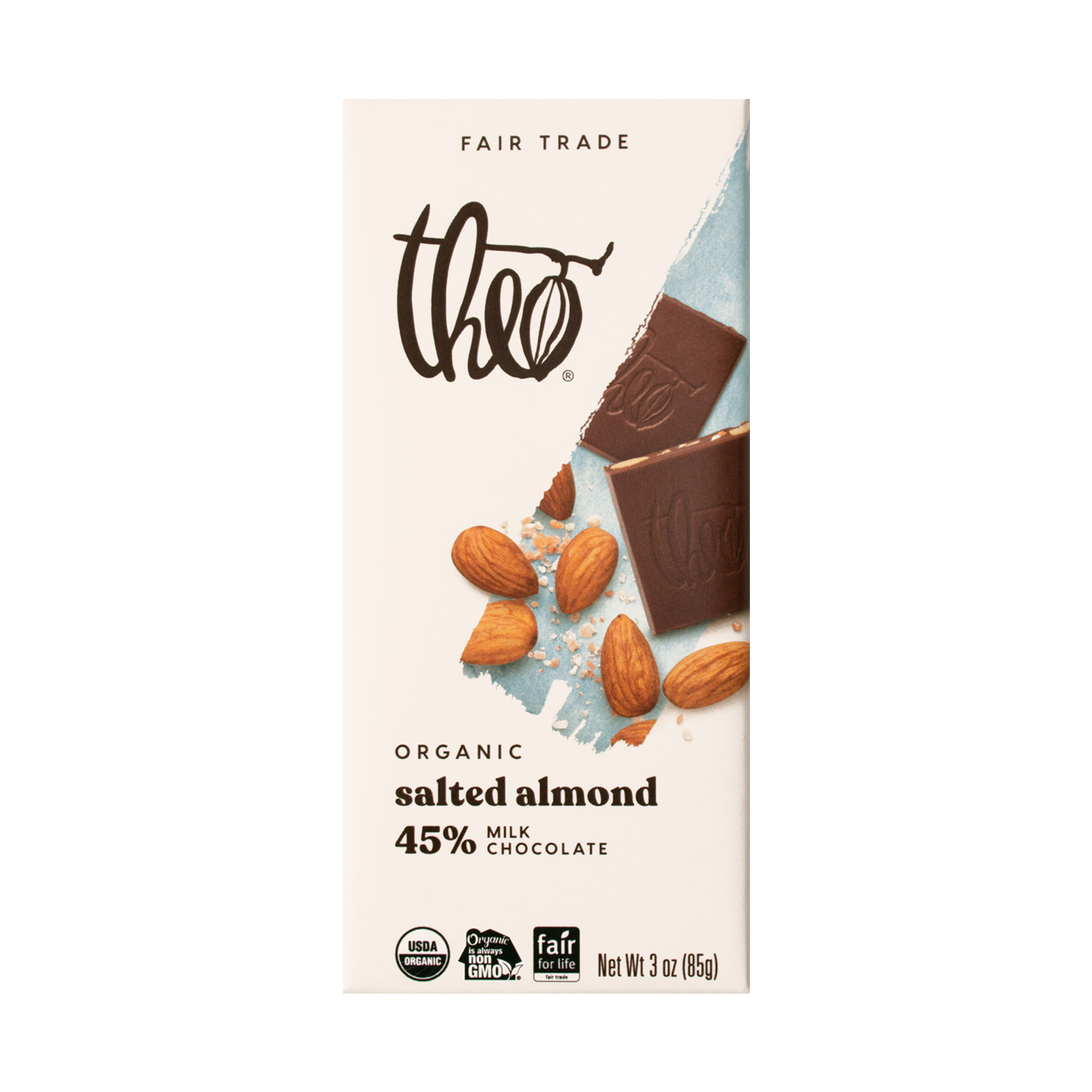 Theo Milk Choc Salted Almond - 45% Milk Chocolate Bar Theo Milk Choc Salted Almond - 45% Milk Chocolate Bar