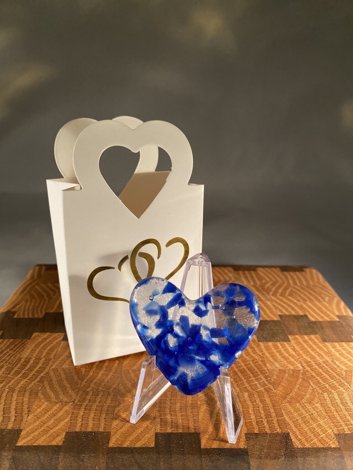 Fused Glass Heart - Blue &amp; Clear