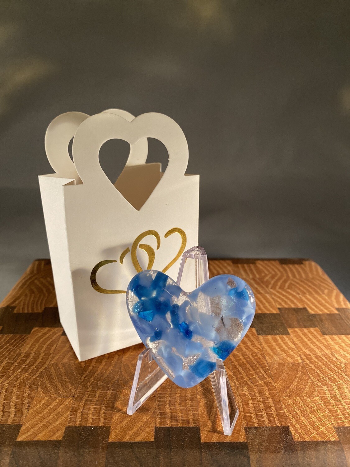 Fused Glass Heart - Light Blues &amp; Clear