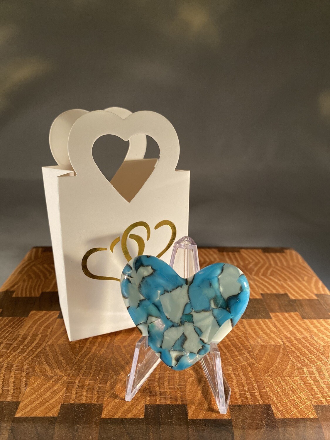 Fused Glass Heart - Turquoise Blue &amp; French Vanilla