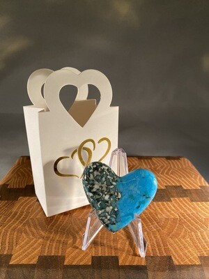 Fused Glass Heart - Turquoise & French Vanilla