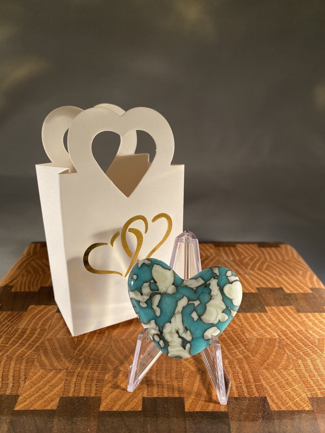 Fused Glass Heart - Turquoise &amp; French Vanilla