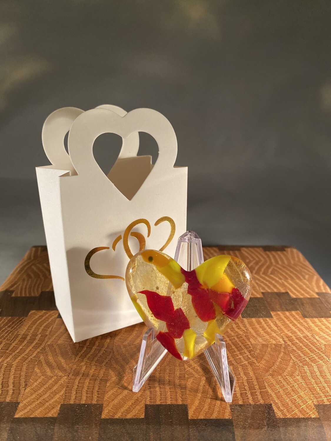 Fused Glass Heart - Red &amp; Yellow