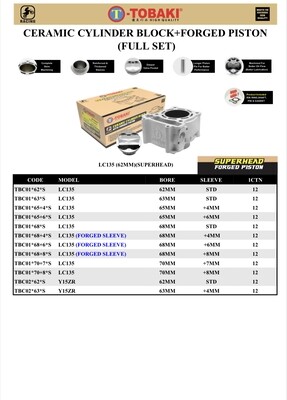 TOBAKI RACING CERAMIC BLOCK SETS LC135 | MX135 | EXCITER135 |  SPARK135 | CRYPTON X 135