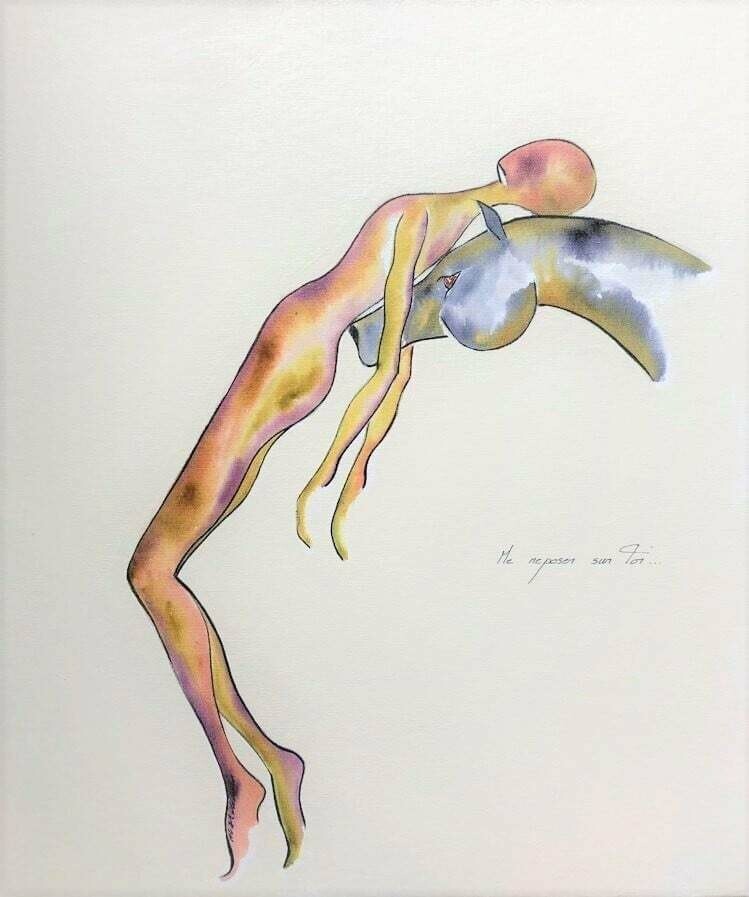 "Me reposer sur toi".
Toile encollée 55cm x 46cm (Encres).