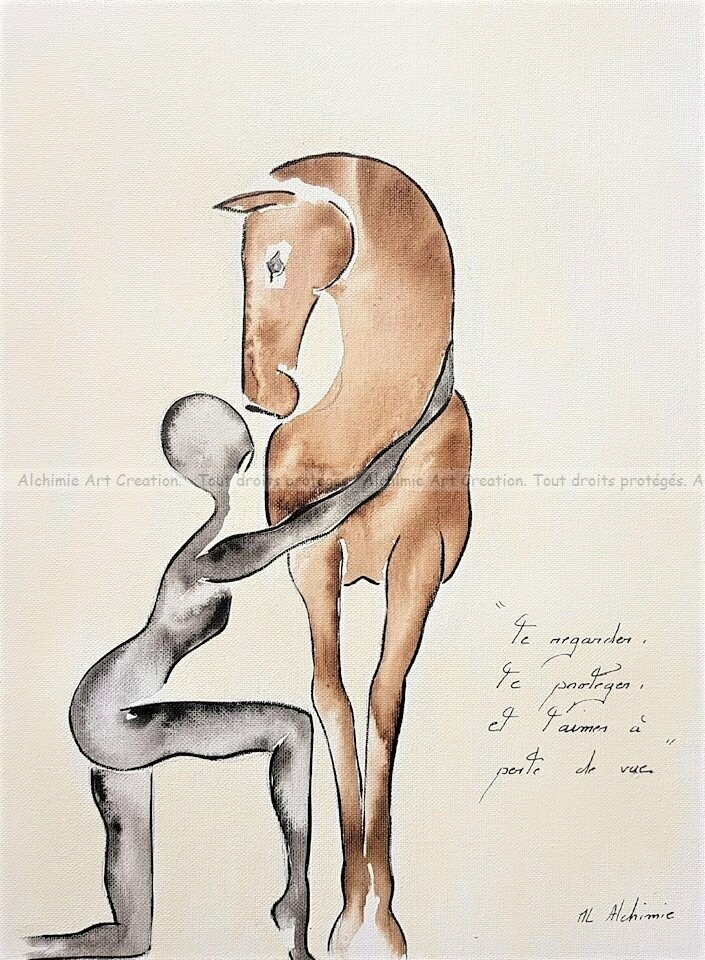 "Te regarder te protéger...".
Toile encollée 41x33.
technique encres.