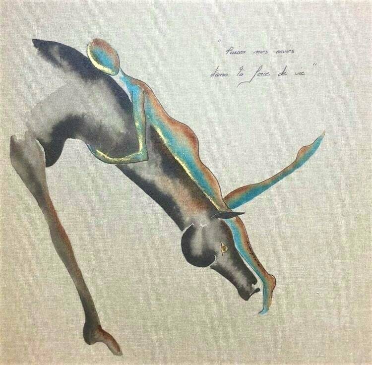 "Puiser mes envies dans ta force de vie".
Toile encollée lin 40x40.