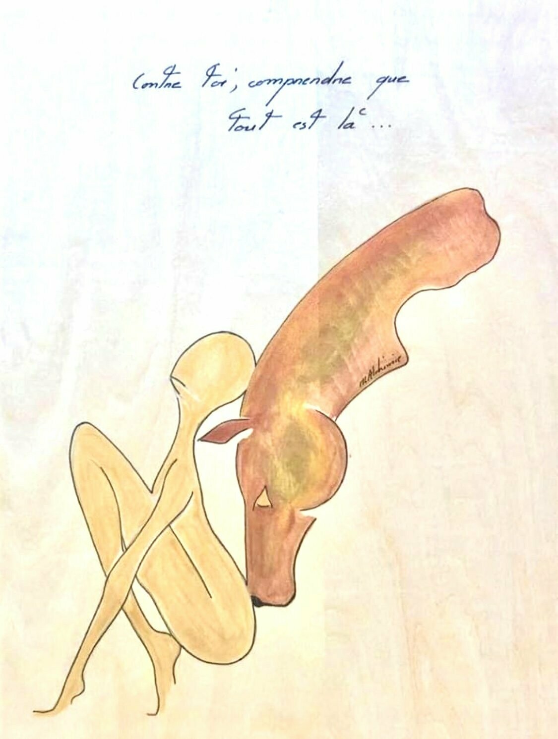 "Contre toi comprendre que tout est là"
22,5x30 cm Sur bois asiatique.
Technique encres.
