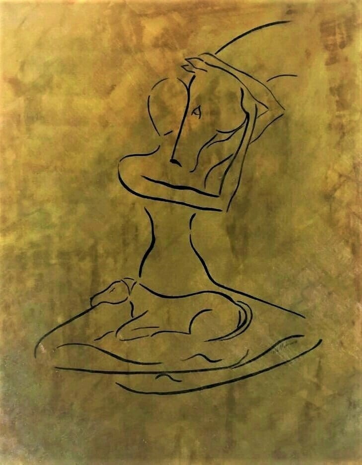 "Se réfugier au plus bel endroit".
Toile encollée 61x50 cm.
Encres, acrylique, pigments naturels.