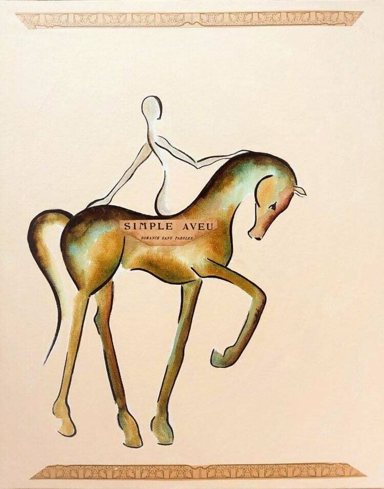 "Simple aveu".
Sur toile encollée 46x38 cm.
Technique encres, acrylique, collages.