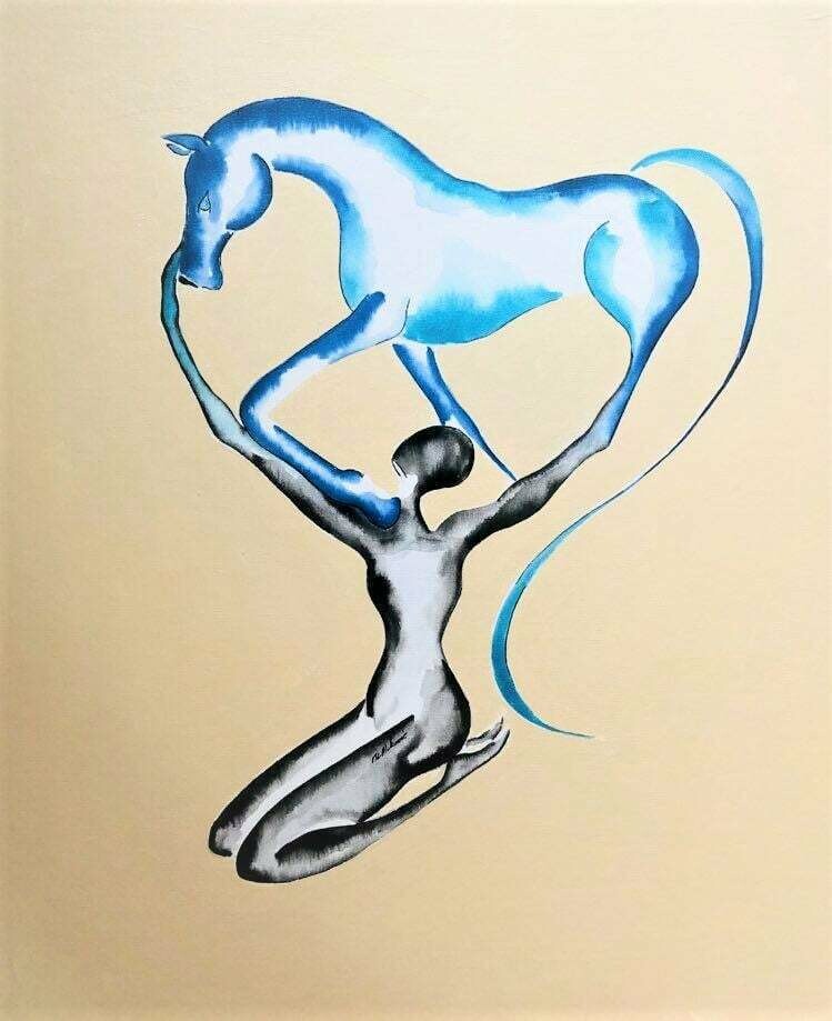"Vivre dans ton ciel".
Sur toile encollée 55x46 cm
Technique encres, acrylique.