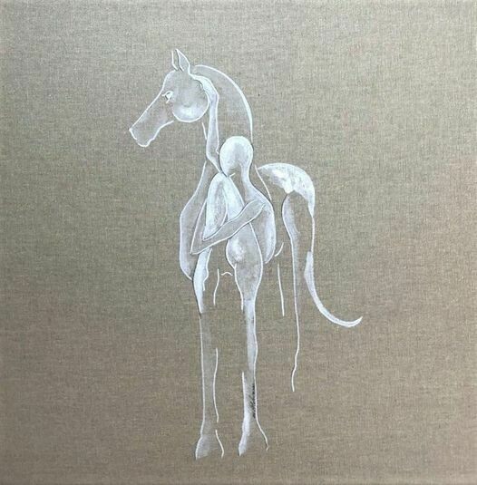 "Trouver refuge en toi".
Toile encollée lin 40x40 cm.
Technique encres.