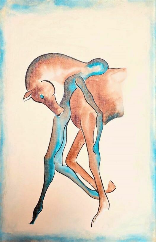 "Faire de notre danse la partition de nos vies".
Toile encollée 41x27 cm.
Encres, acrylique.