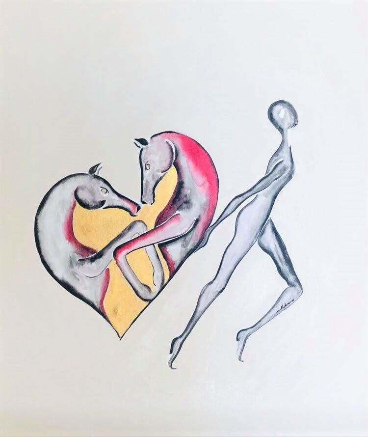 "Seul votre coeur guidera mes pas".
Toile encollée 55x46cm.
Technique encres.