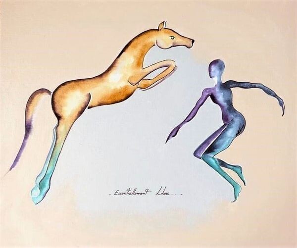 "Essentiellement libre".
Toile encollée 56cm x 45cm
Technique encres, acrylique.