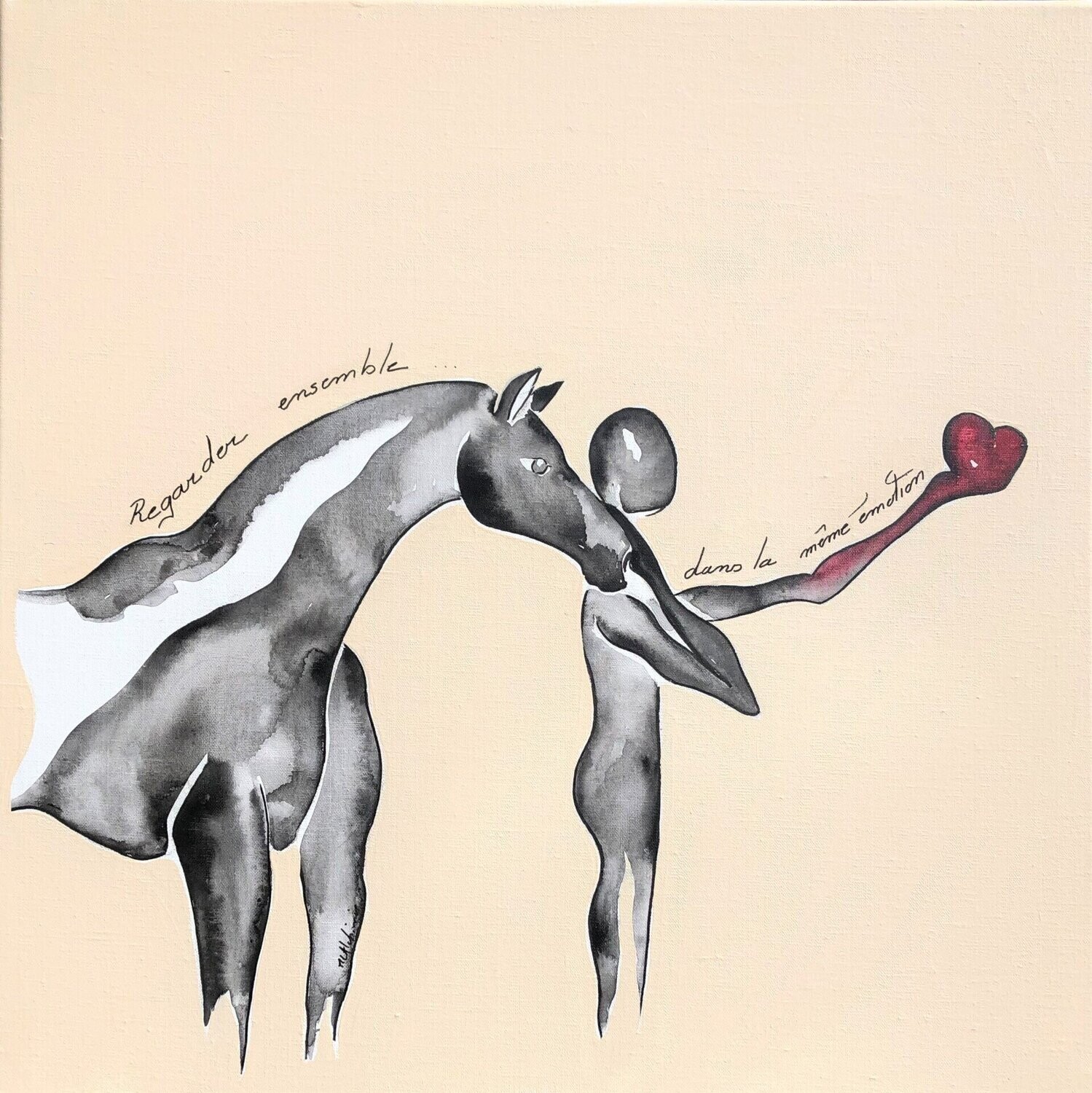 "Regarder ensemble dans la même direction".
Toile châssis lin 60cm x 60cm
Technique encres, acrylique.