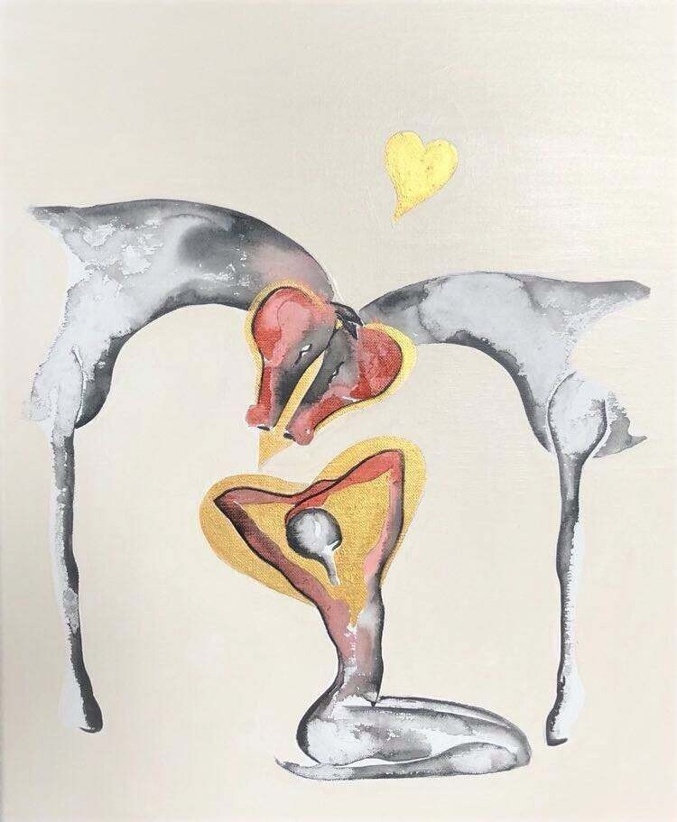 "Comprendre qu'en vous tout est amour"...
Réalisation sur toile châssis lin 46 par 38cm 
Encres, acrylique, poudre à dorer.