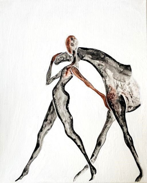 "Avancer au rythme de ton coeur".
Toile châssis lin 46x38 cm. Encres....