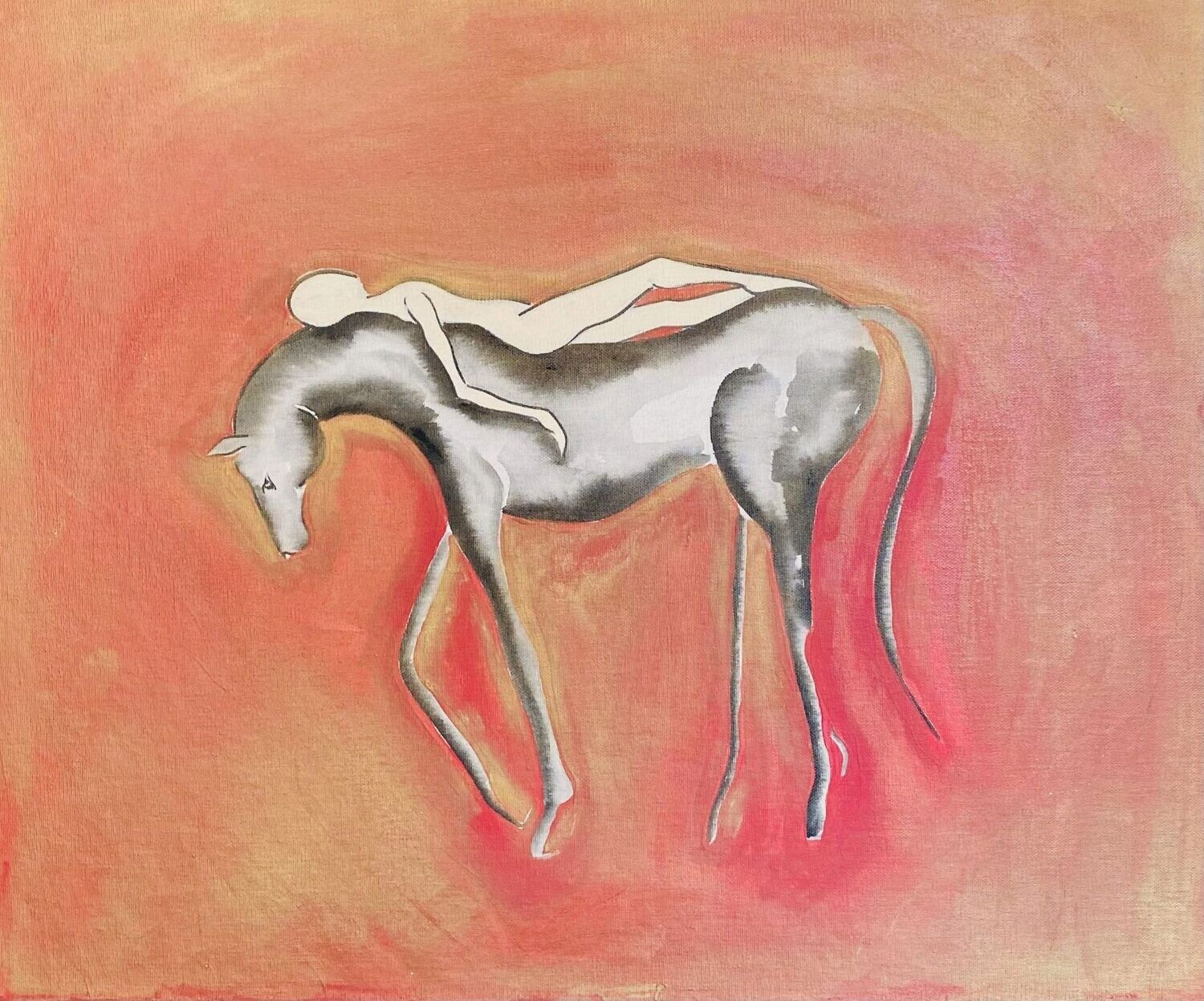 "Coucher de soleil avec toi".
Sue toile encollée 55x46 cm.
Encres, acrylique, poudre à dorer.
