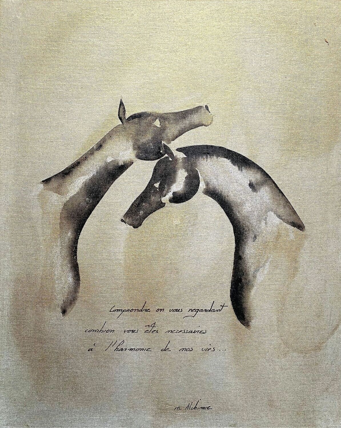 "...Harmonie de nos vies"
Réalisation sur toile lin 41 par 33cm
Encres, poudre à dorer.